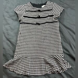 Girls Black and White Checkered Dress with Velvet Bows